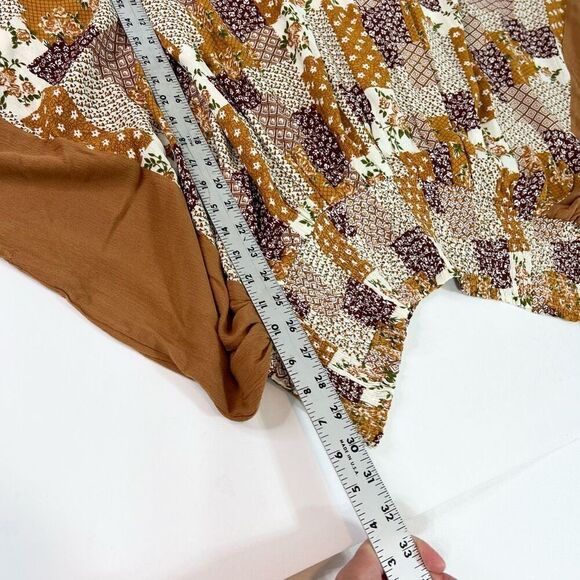 Heyson Blouse Womens Medium Brown Floral Cropped Smocked new western patchwork - Picture 7 of 9